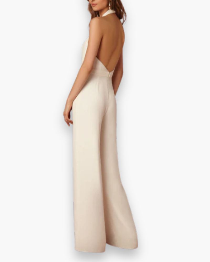Halter Jumpsuit met Diepe V-hals en Wijde Pijpen