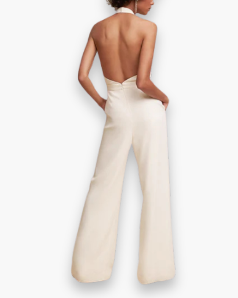 Halter Jumpsuit met Diepe V-hals en Wijde Pijpen