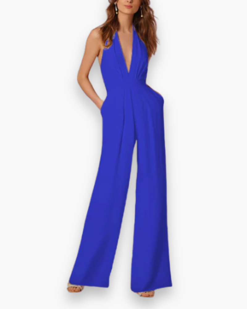 Halter Jumpsuit met Diepe V-hals en Wijde Pijpen