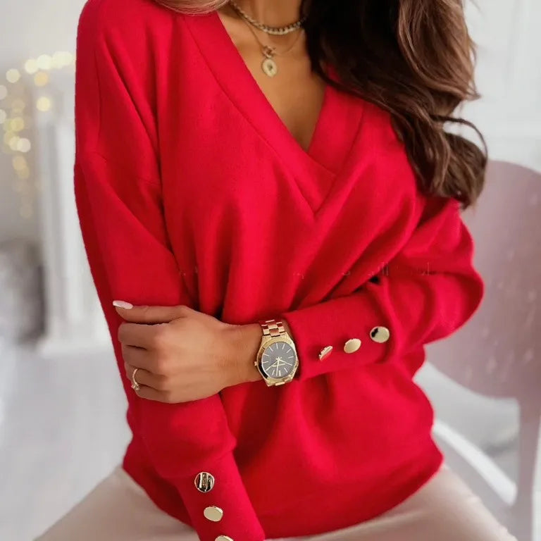 Joanne - Elegante Gebreide V-Hals Trui