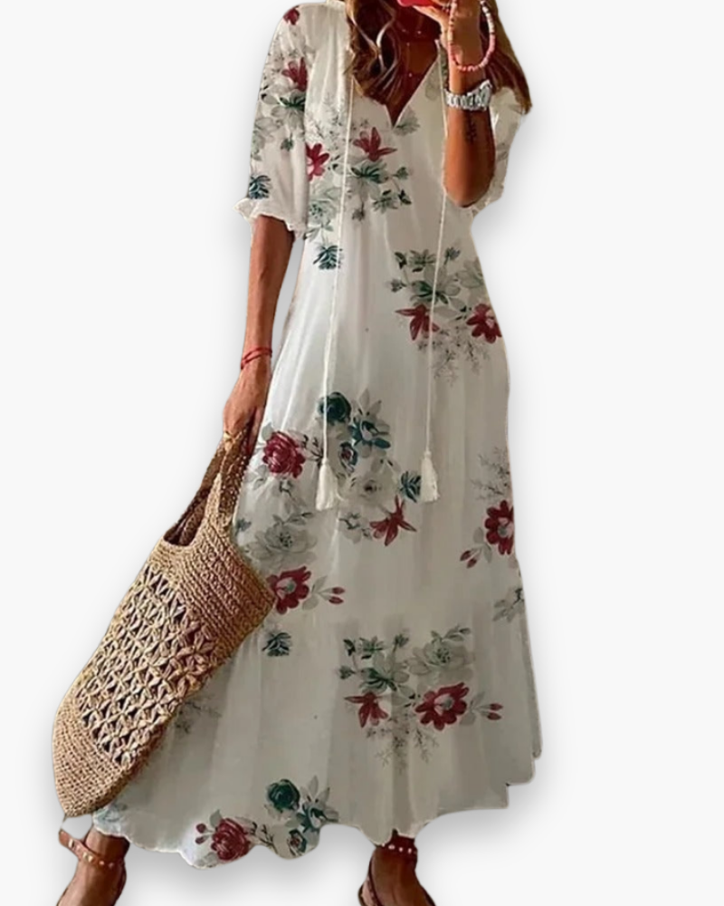Bohemien Maxijurk met Bloemenprint en Kwastjes