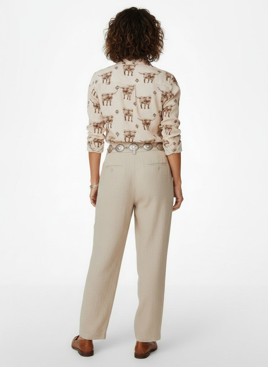 Back pose of the model wearing Western Blouse met Longhorn Print