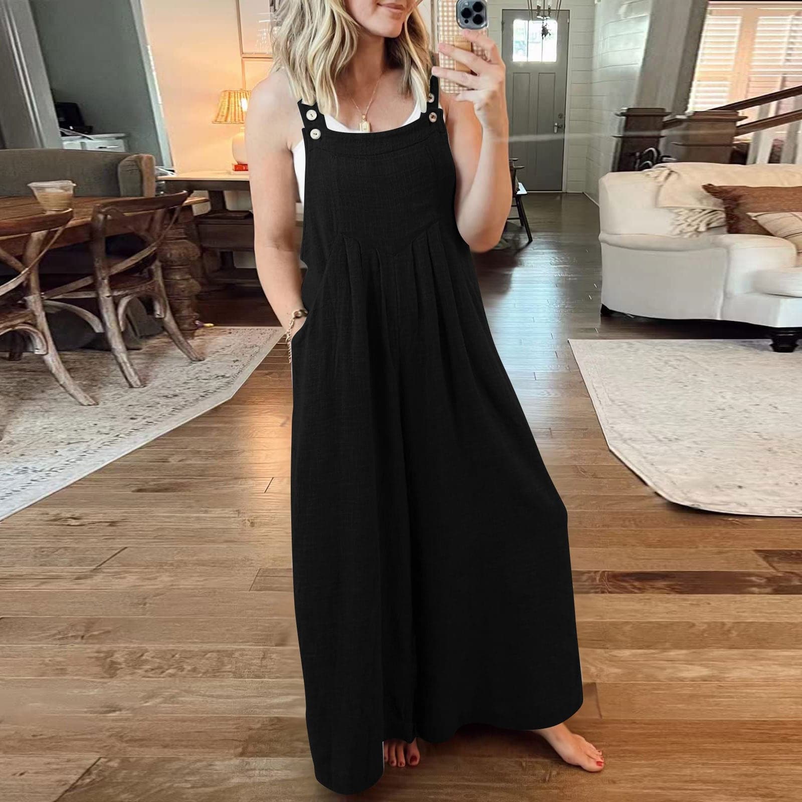 Linnen Jumpsuit met Wijde Pijpen en Bretels