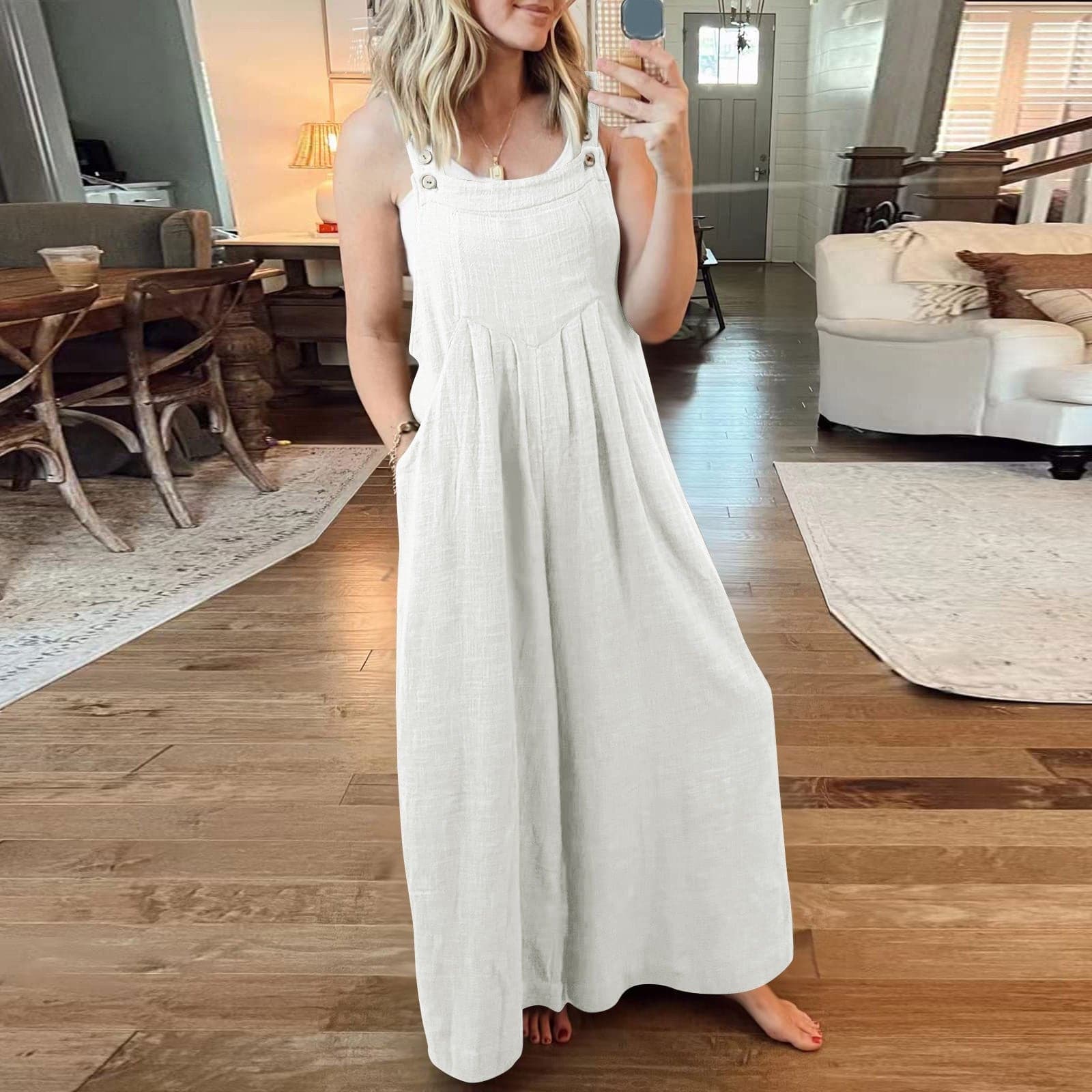 Linnen Jumpsuit met Wijde Pijpen en Bretels