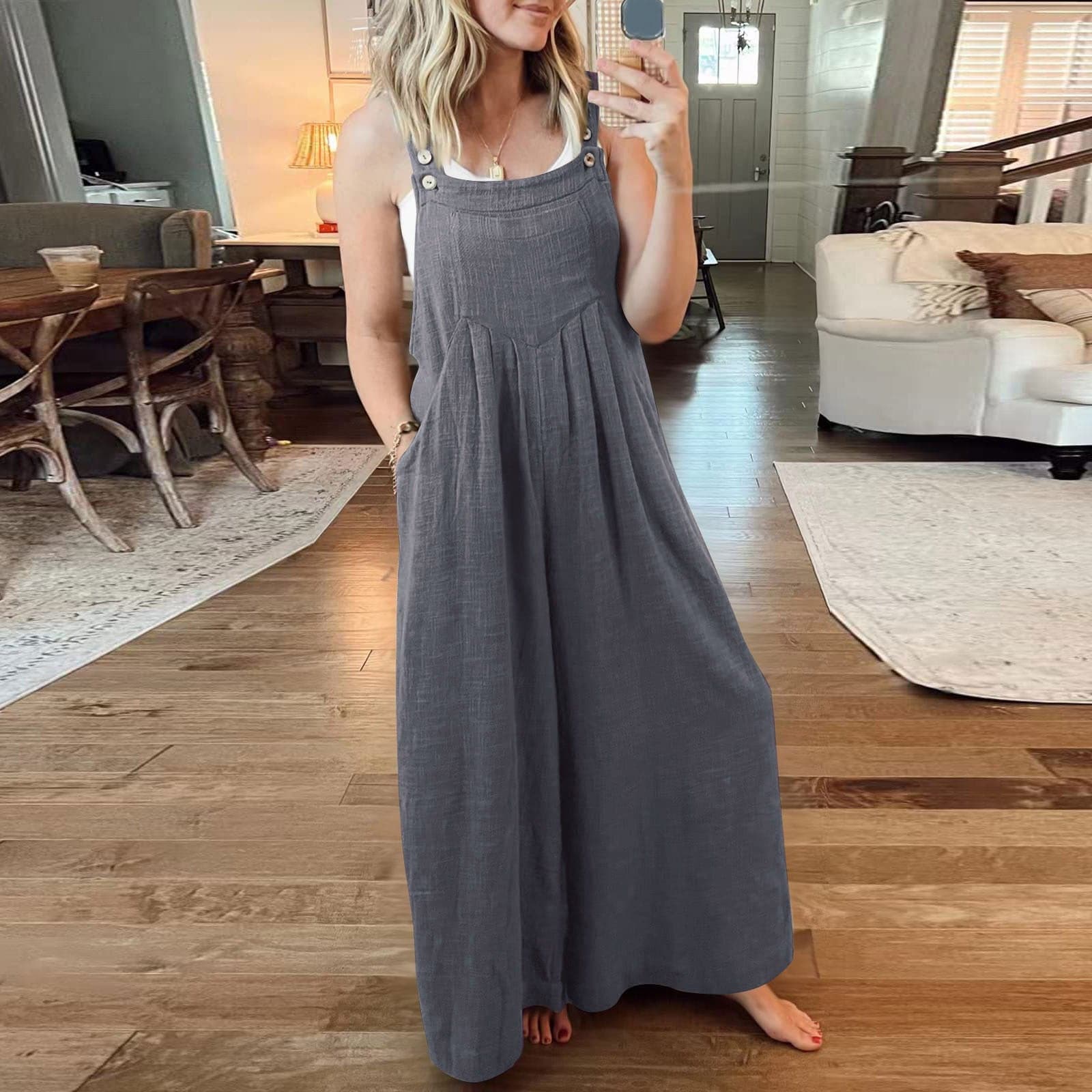 Linnen Jumpsuit met Wijde Pijpen en Bretels
