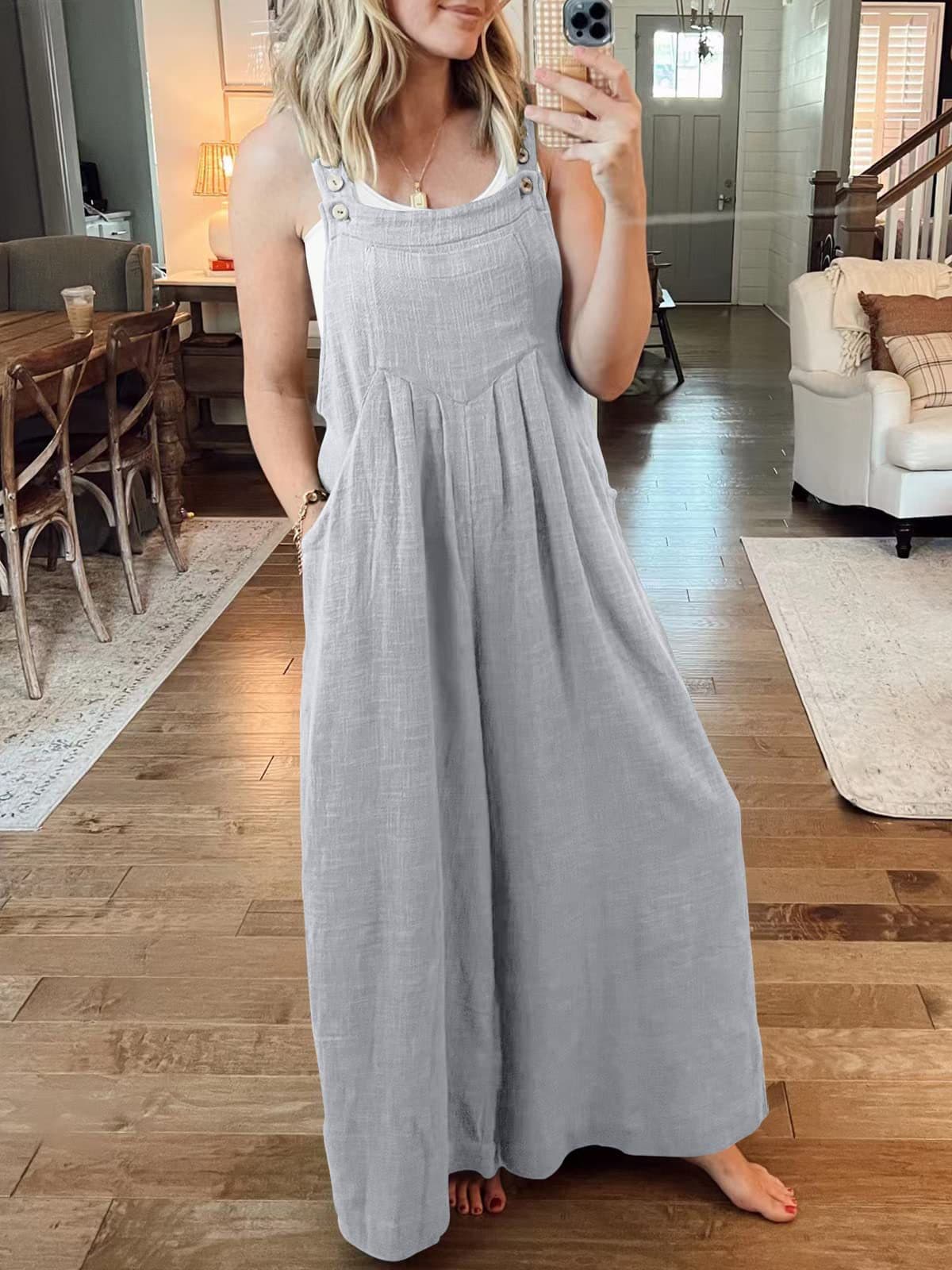 Linnen Jumpsuit met Wijde Pijpen en Bretels