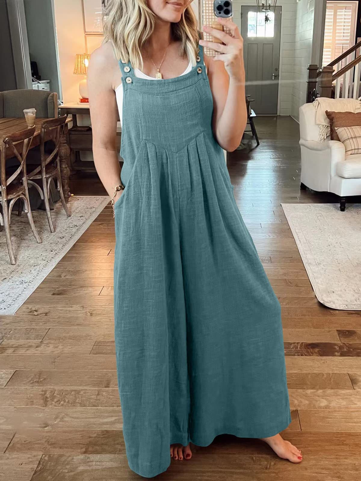 Linnen Jumpsuit met Wijde Pijpen en Bretels