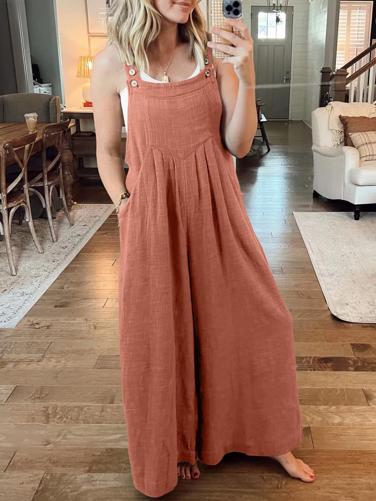 Linnen Jumpsuit met Wijde Pijpen en Bretels
