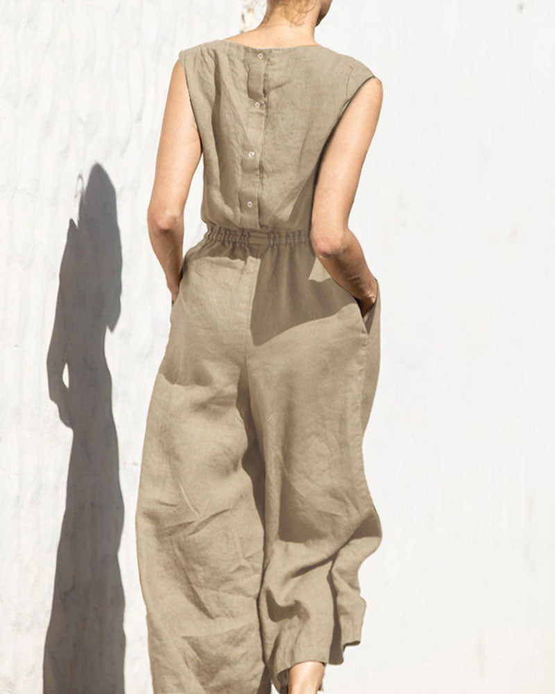 Linnen Jumpsuit met Wijde Pijpen