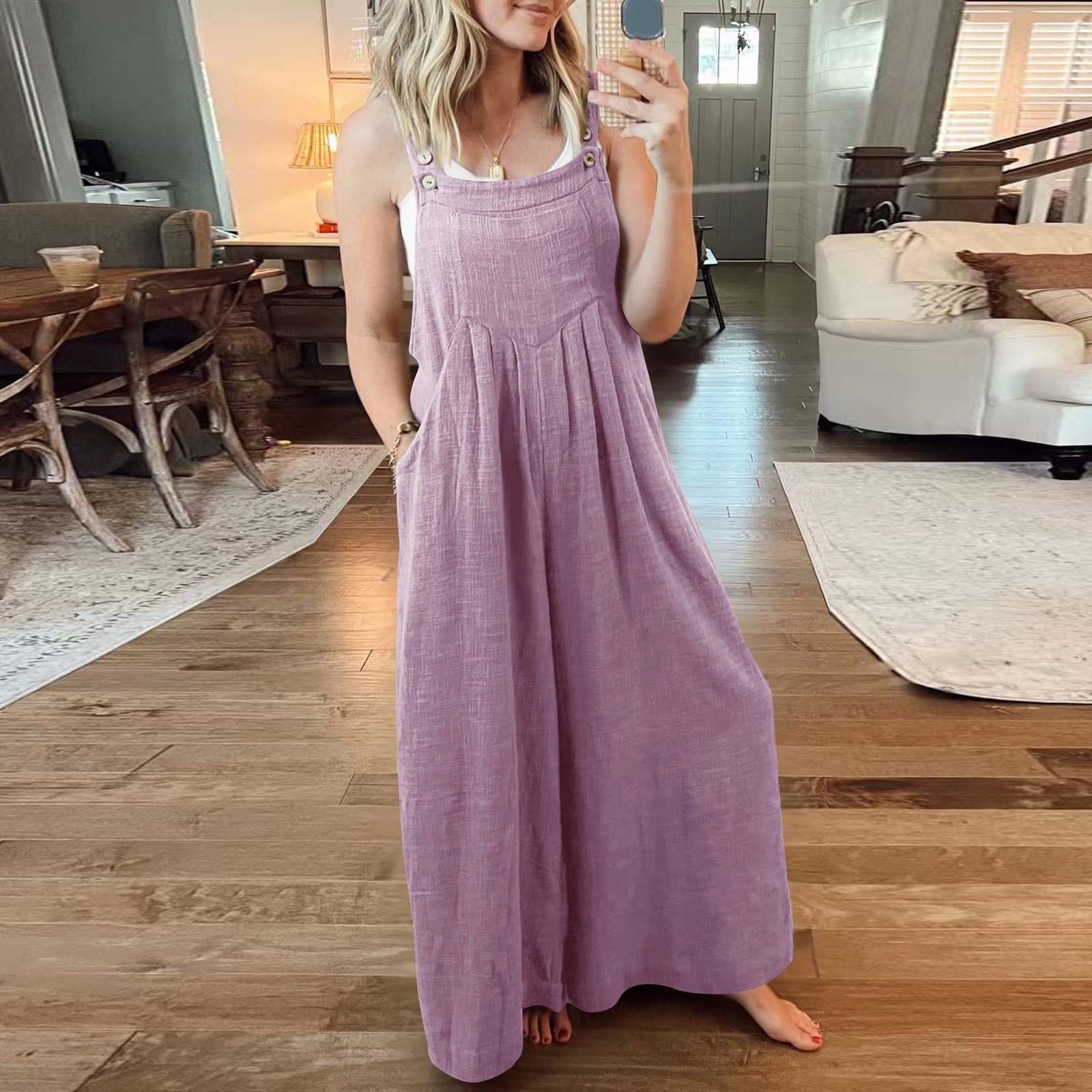 Linnen Jumpsuit met Wijde Pijpen en Bretels