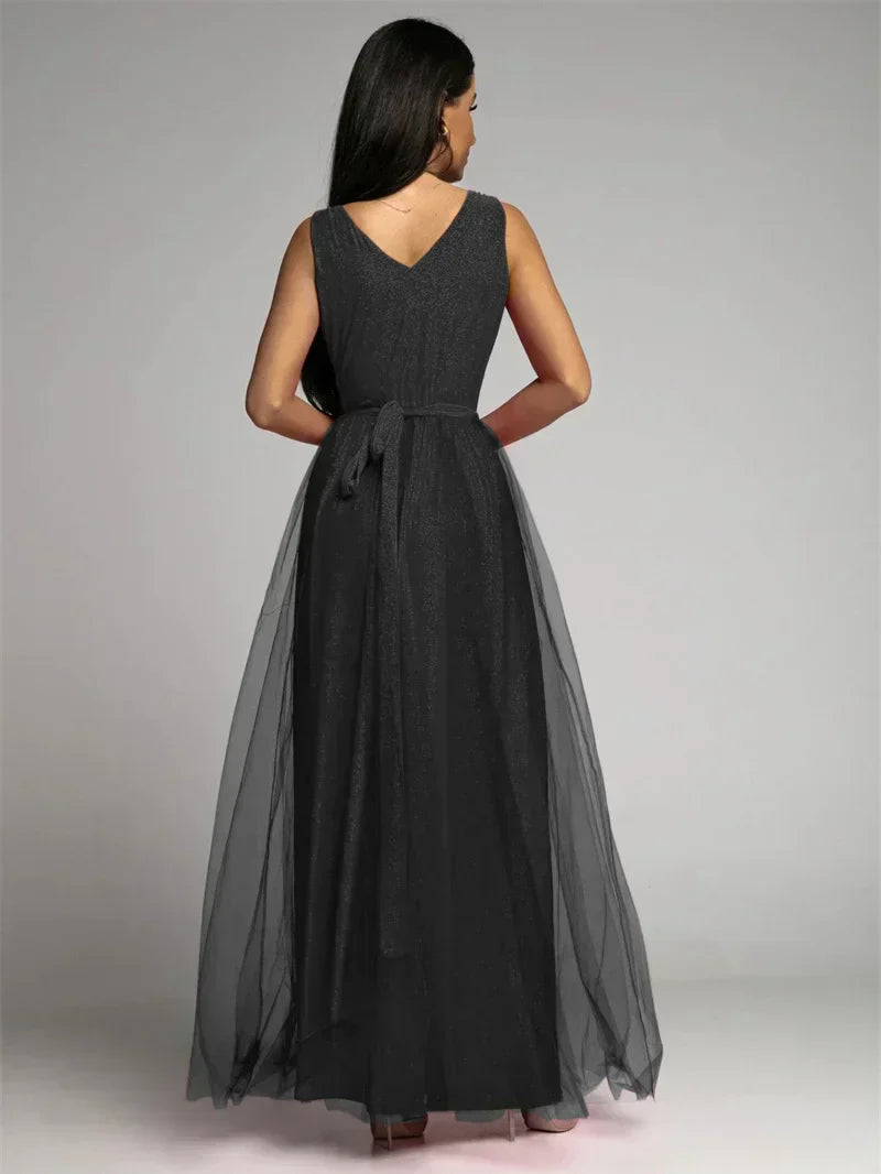 Glitter Maxi-jurk met V-hals en Beenopening