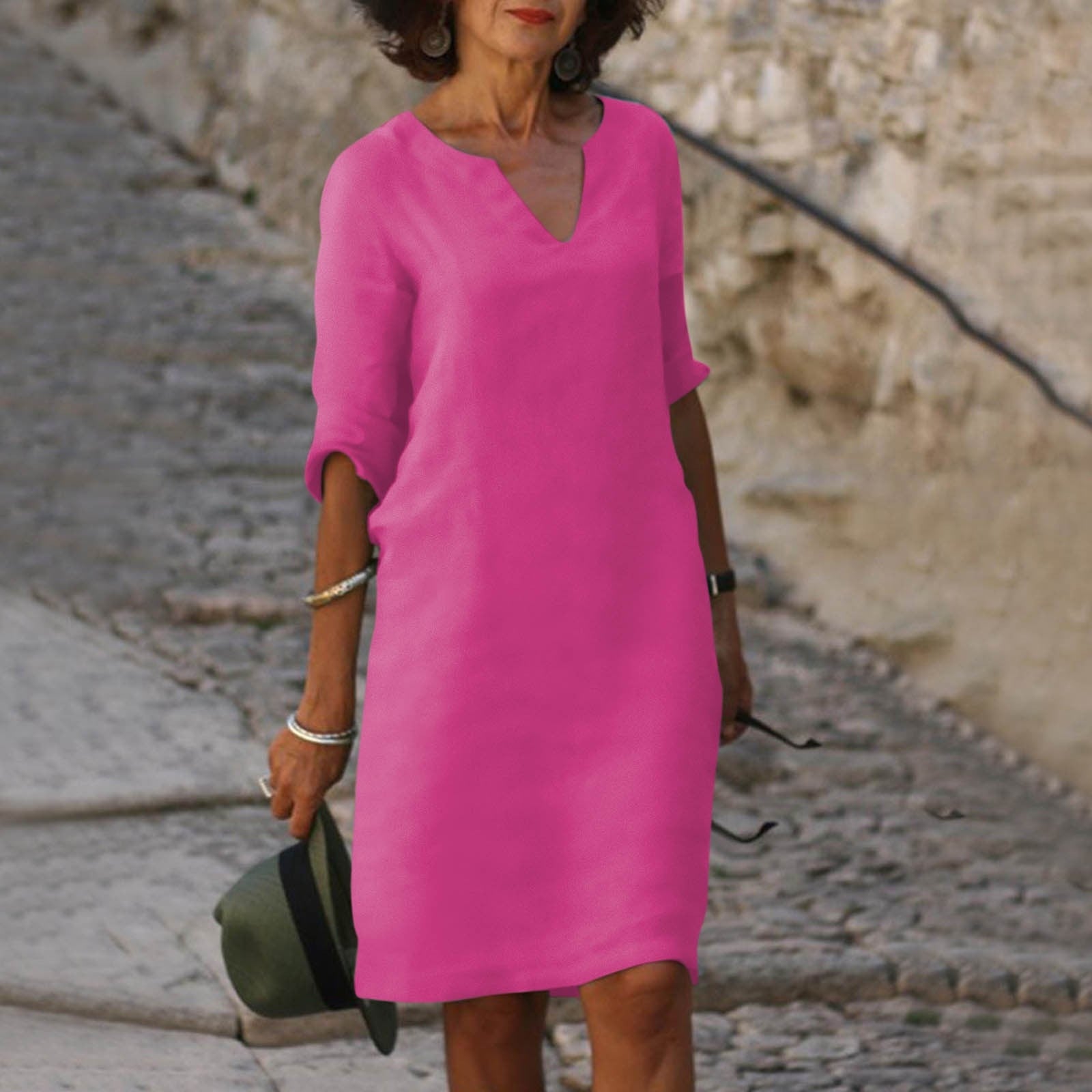 Linnenlook Tuniekjurk met Split-V-hals