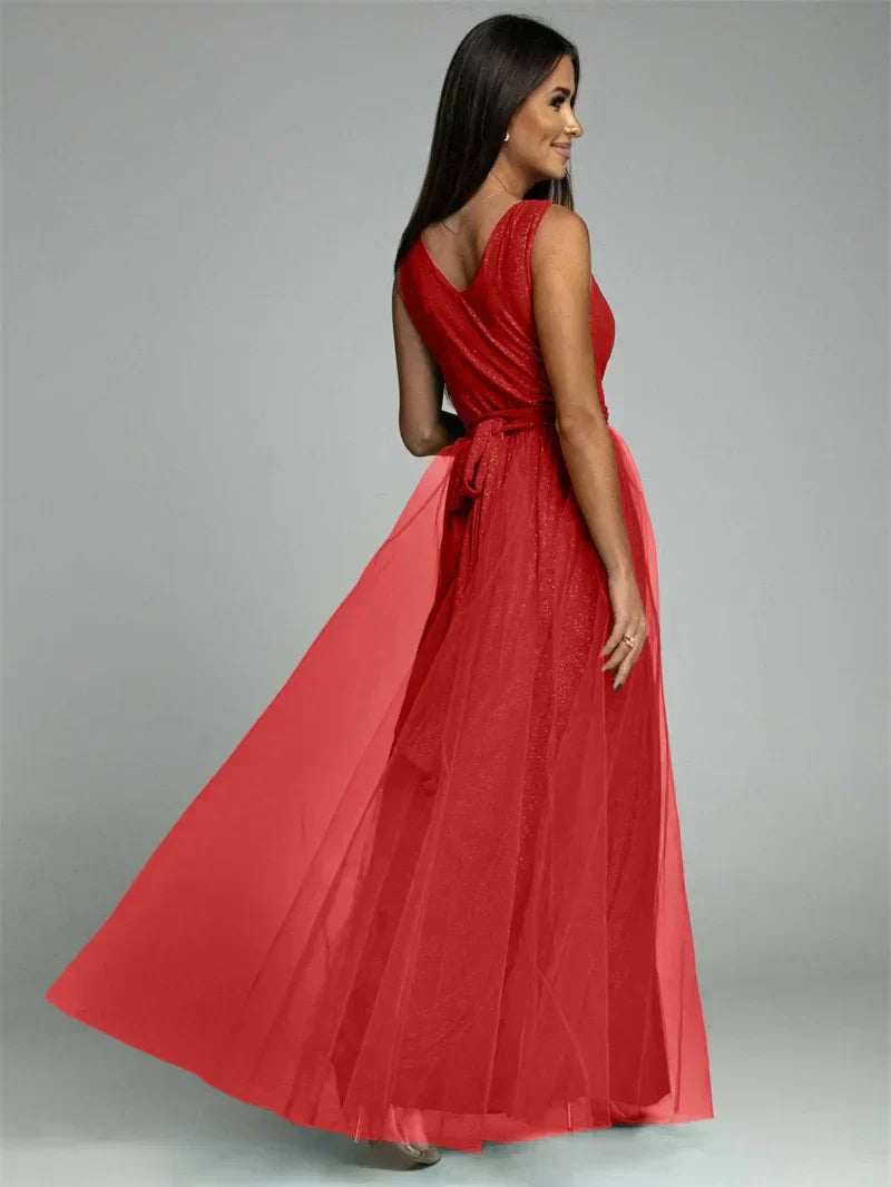 Glitter Maxi-jurk met V-hals en Beenopening