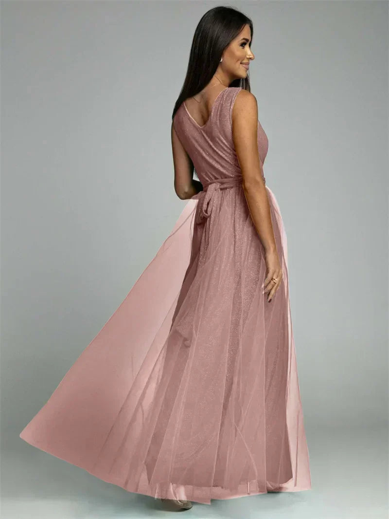 Glitter Maxi-jurk met V-hals en Beenopening