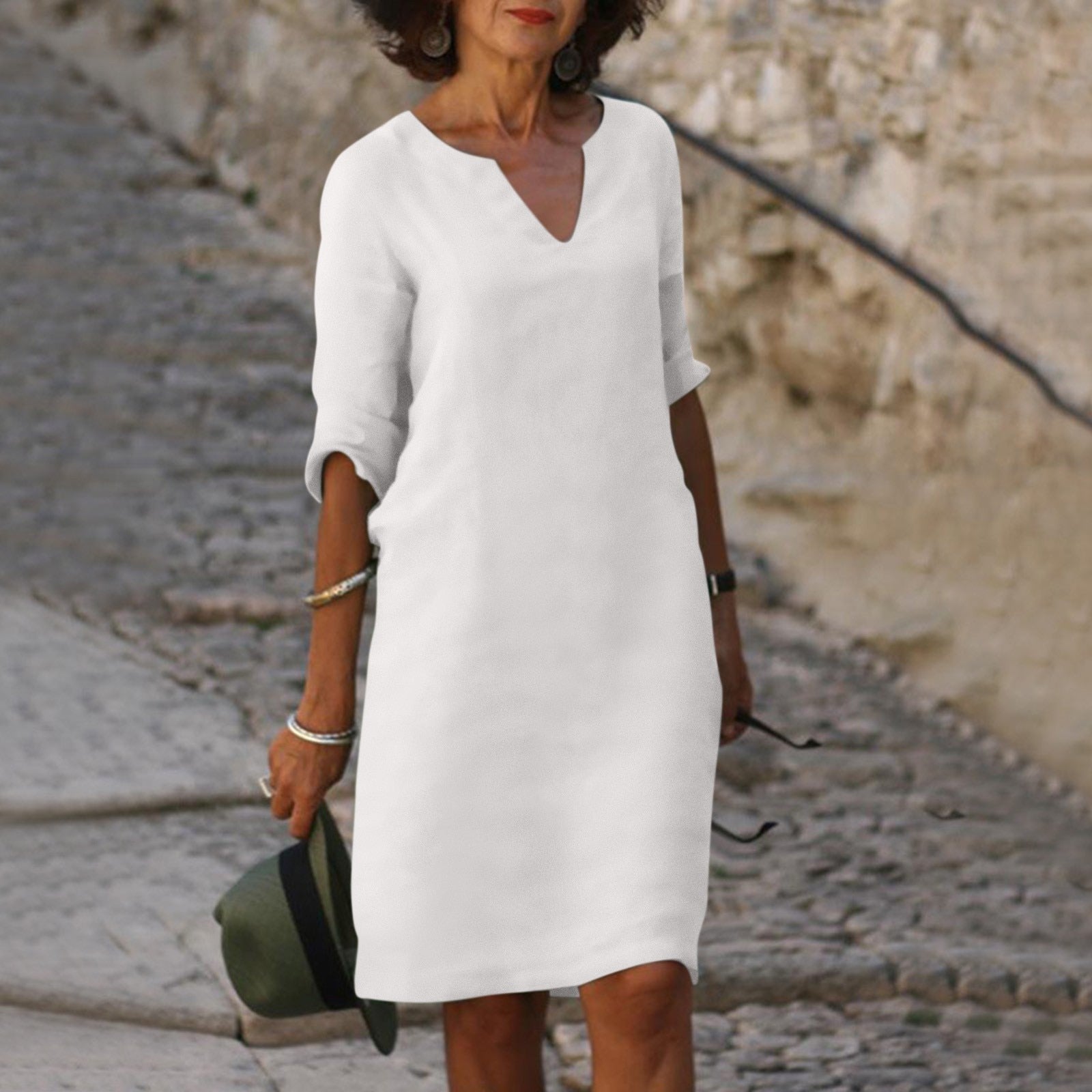 Linnenlook Tuniekjurk met Split-V-hals