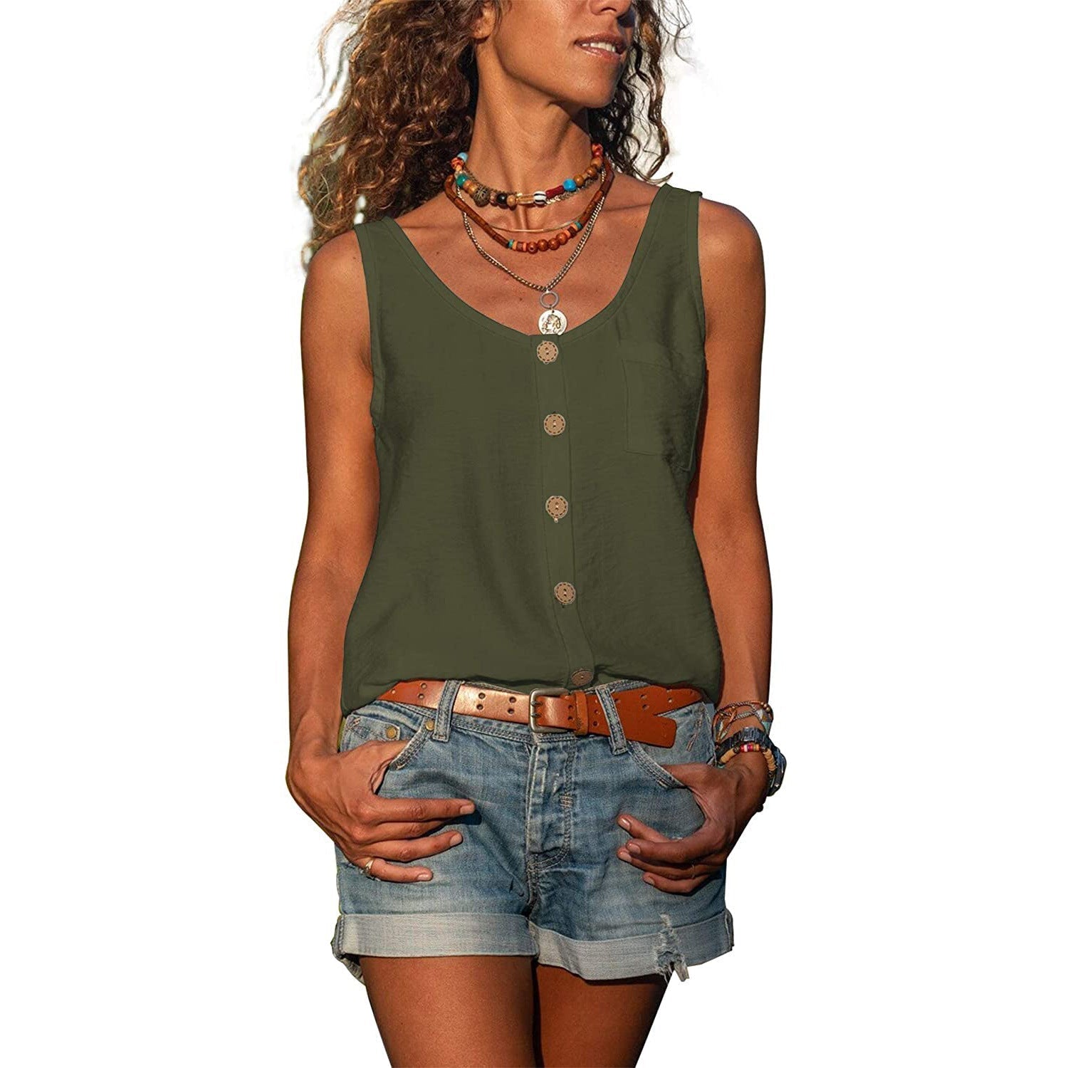 Katoenen Knoopblouse met Borstzakje
