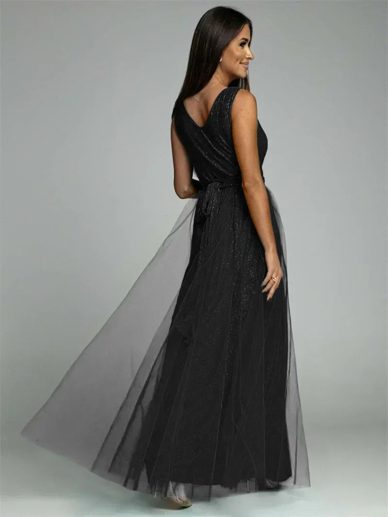 Glitter Maxi-jurk met V-hals en Beenopening