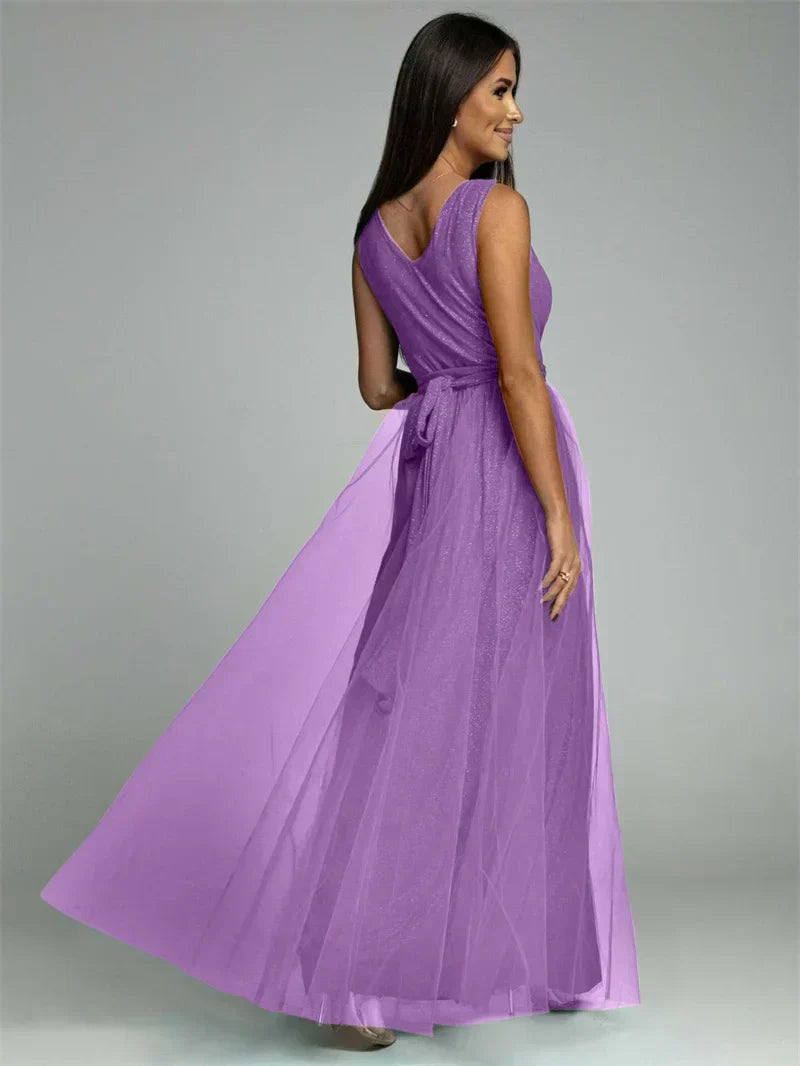Glitter Maxi-jurk met V-hals en Beenopening