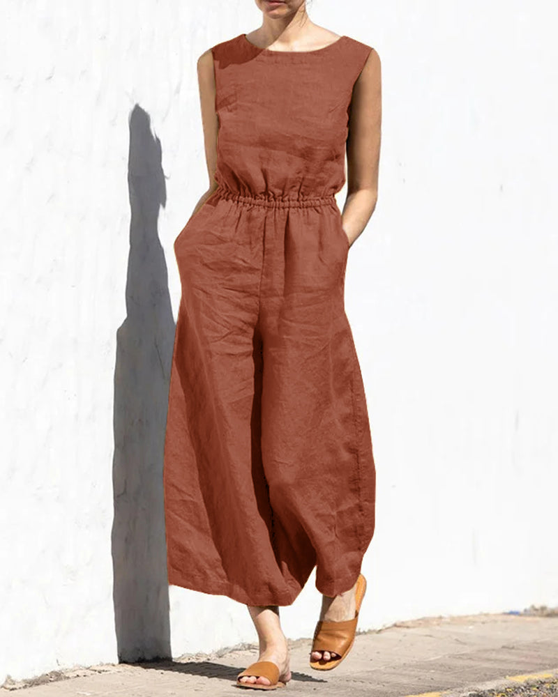 Linnen Jumpsuit met Wijde Pijpen