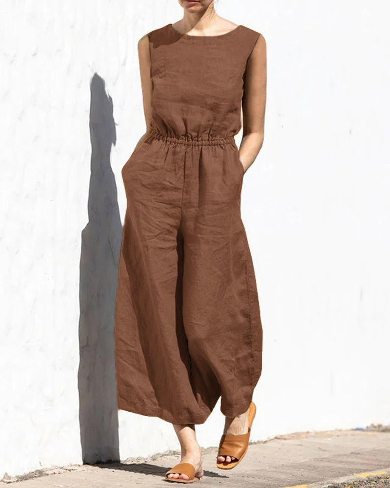 Linnen Jumpsuit met Wijde Pijpen