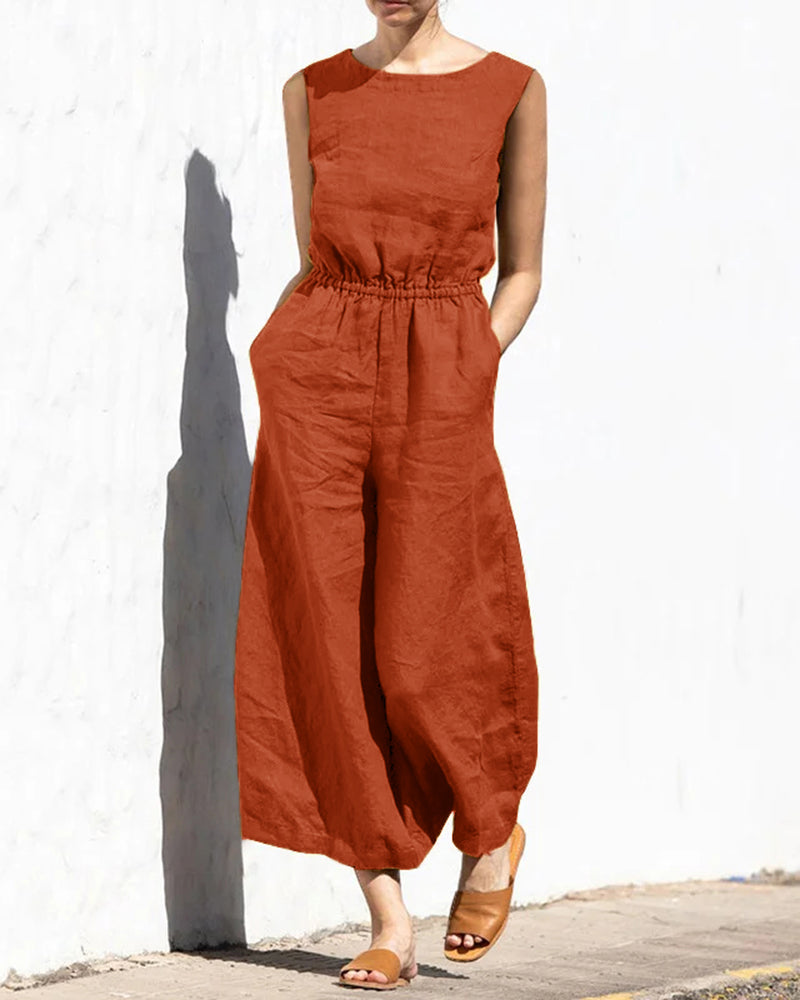 Linnen Jumpsuit met Wijde Pijpen