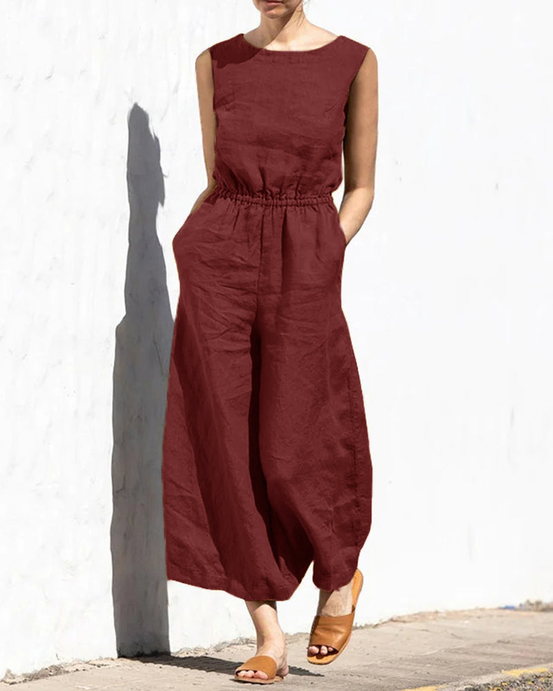 Linnen Jumpsuit met Wijde Pijpen