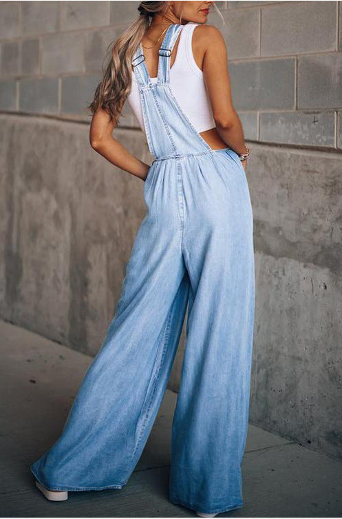 Denim Salopette met Wijde Pijpen