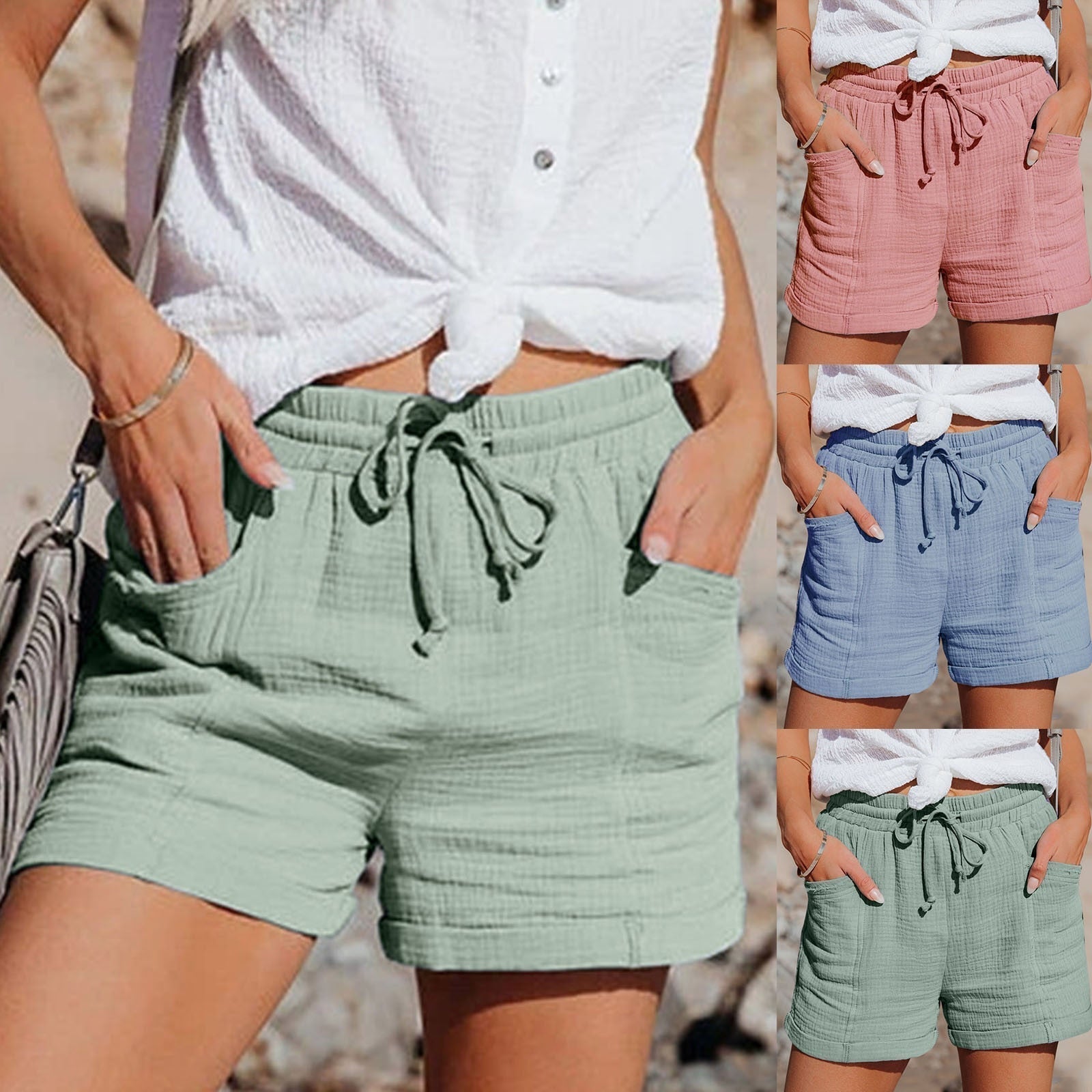 Katoenen Short met Elastische Taille en Zakken