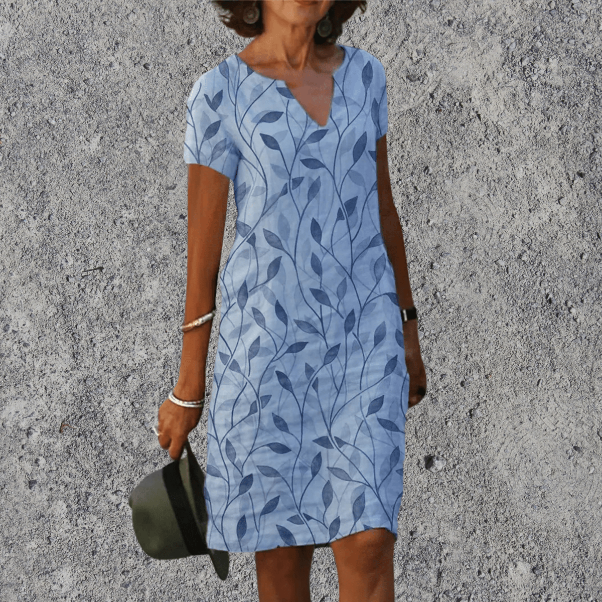 Botanische Midi-jurk met Bladprint