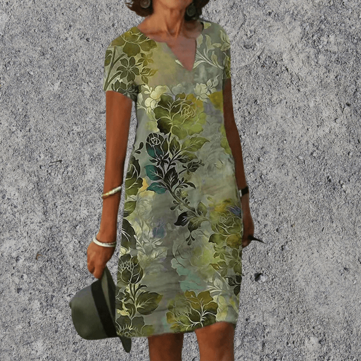 Botanische Midi-jurk met Bladprint