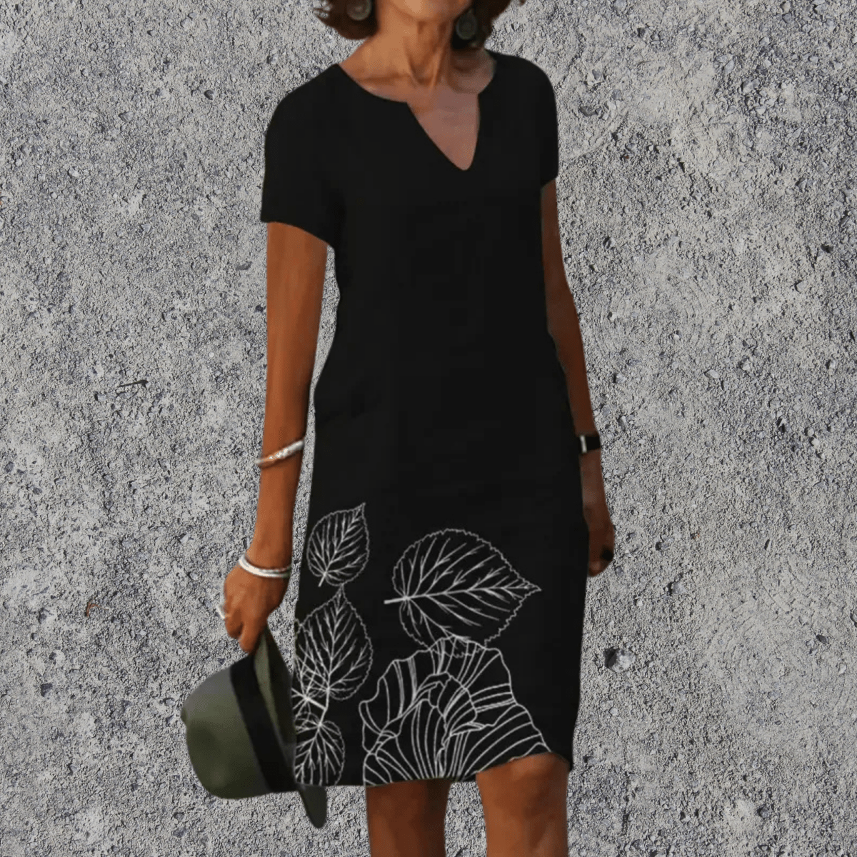 Botanische Midi-jurk met Bladprint