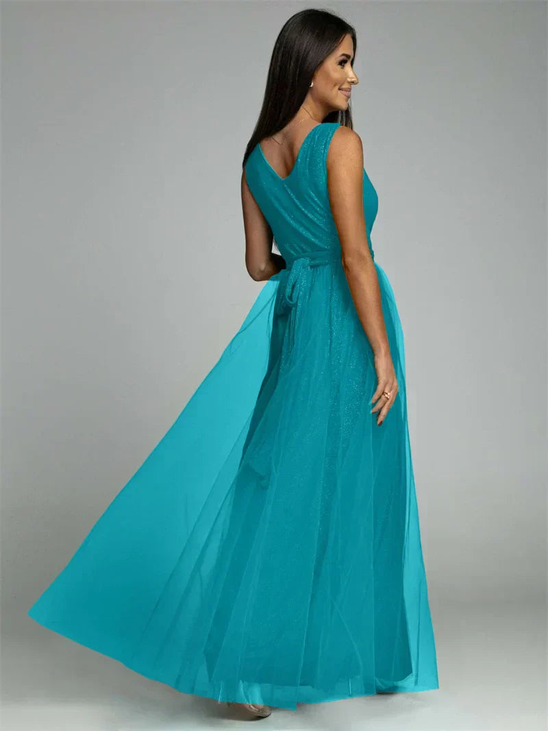 Glitter Maxi-jurk met V-hals en Beenopening