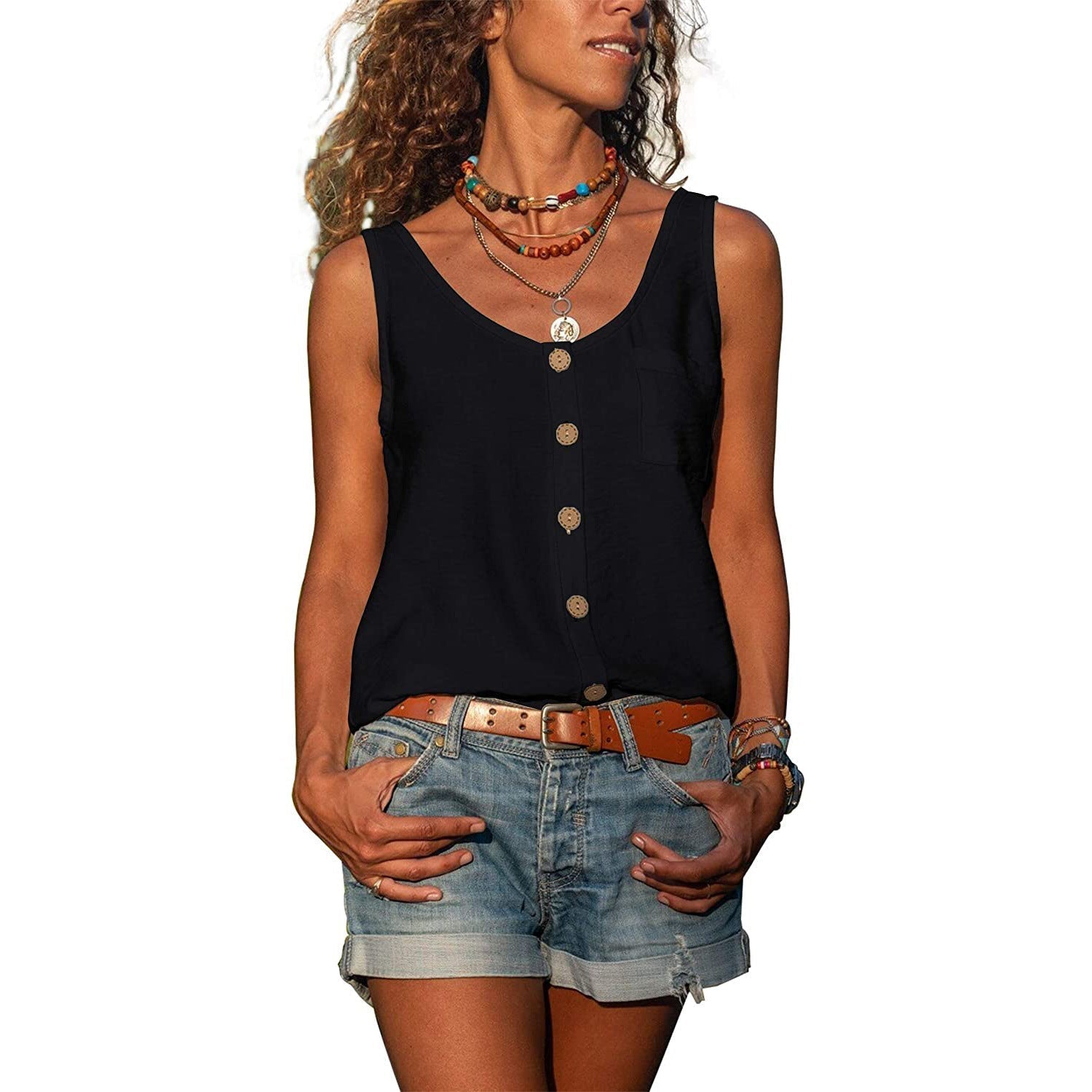 Katoenen Knoopblouse met Borstzakje