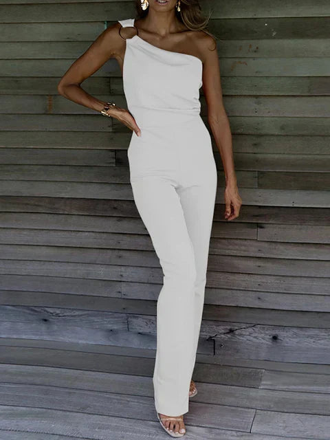 Jumpsuit met Asymmetrische Schouder en Ringdetail