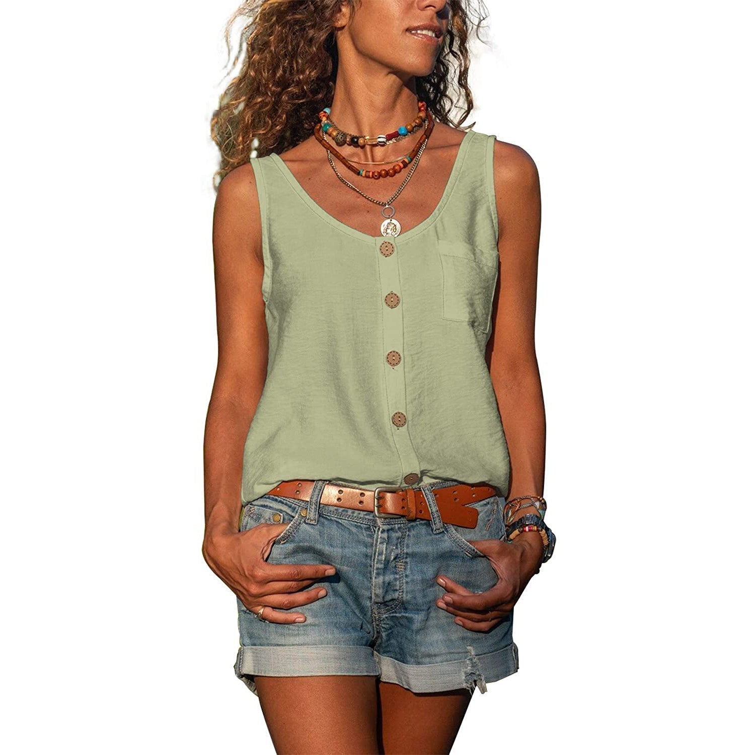 Katoenen Knoopblouse met Borstzakje