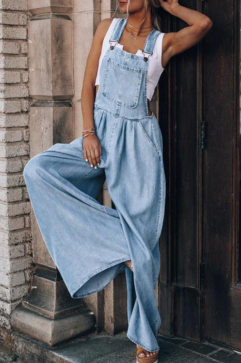 Denim Salopette met Wijde Pijpen