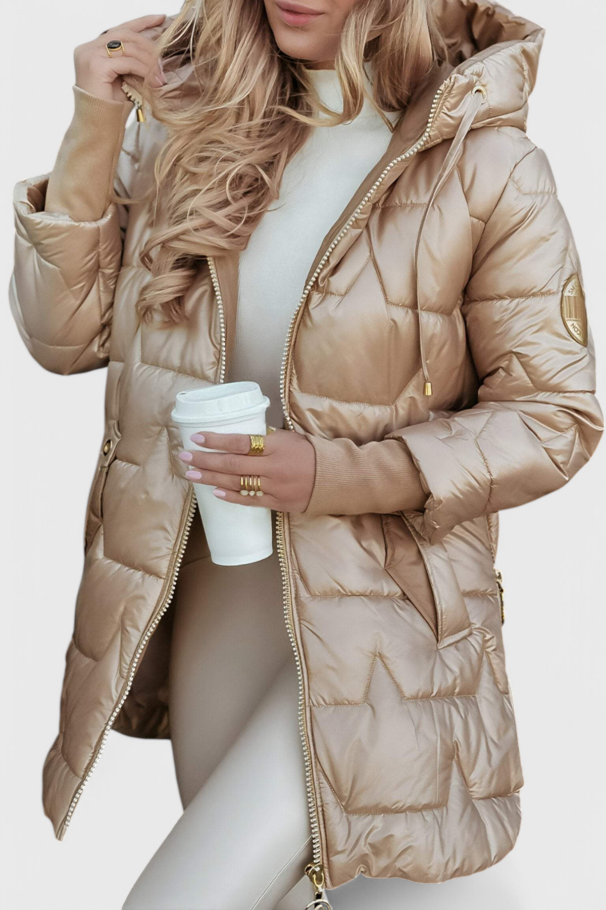 Fiona | Elegante Glanzende Lange Gewatteerde Winterjas