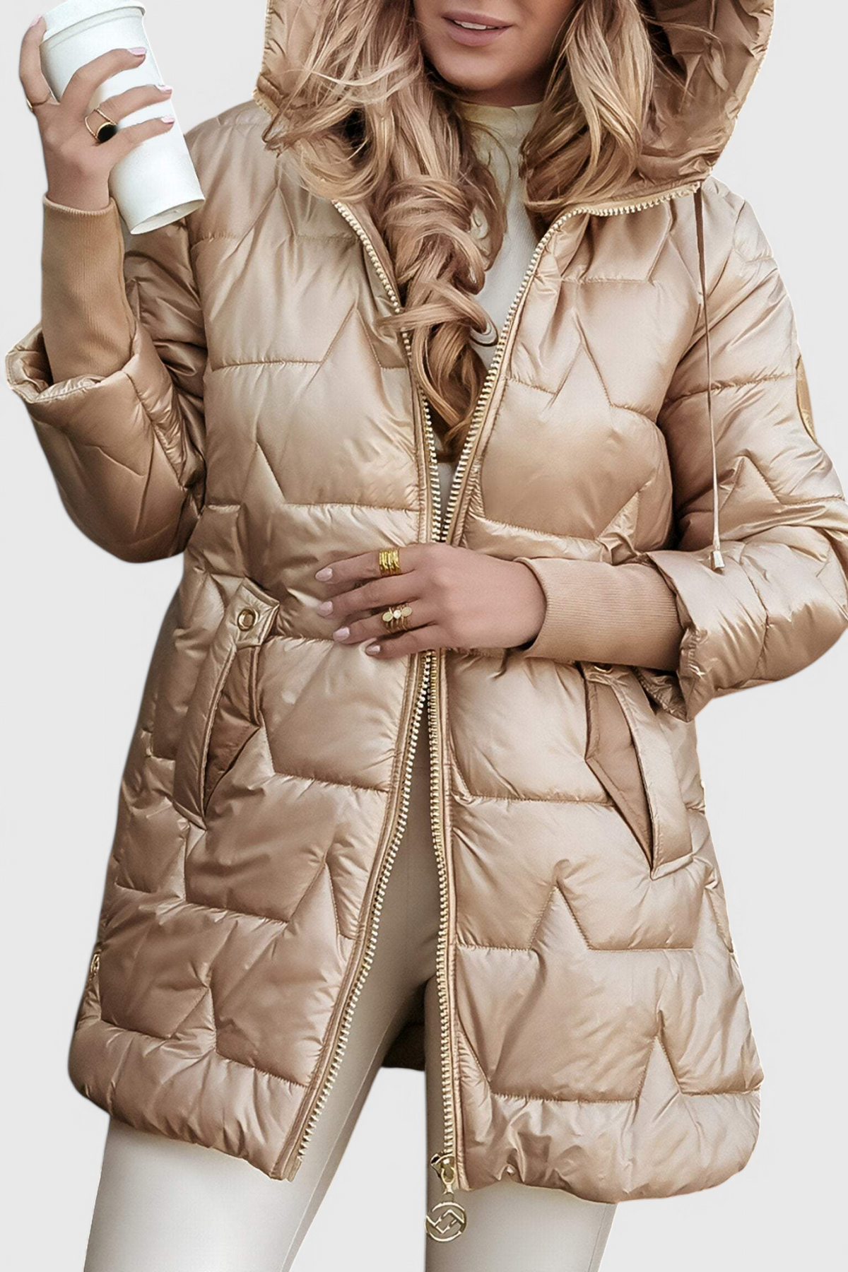 Fiona | Elegante Glanzende Lange Gewatteerde Winterjas