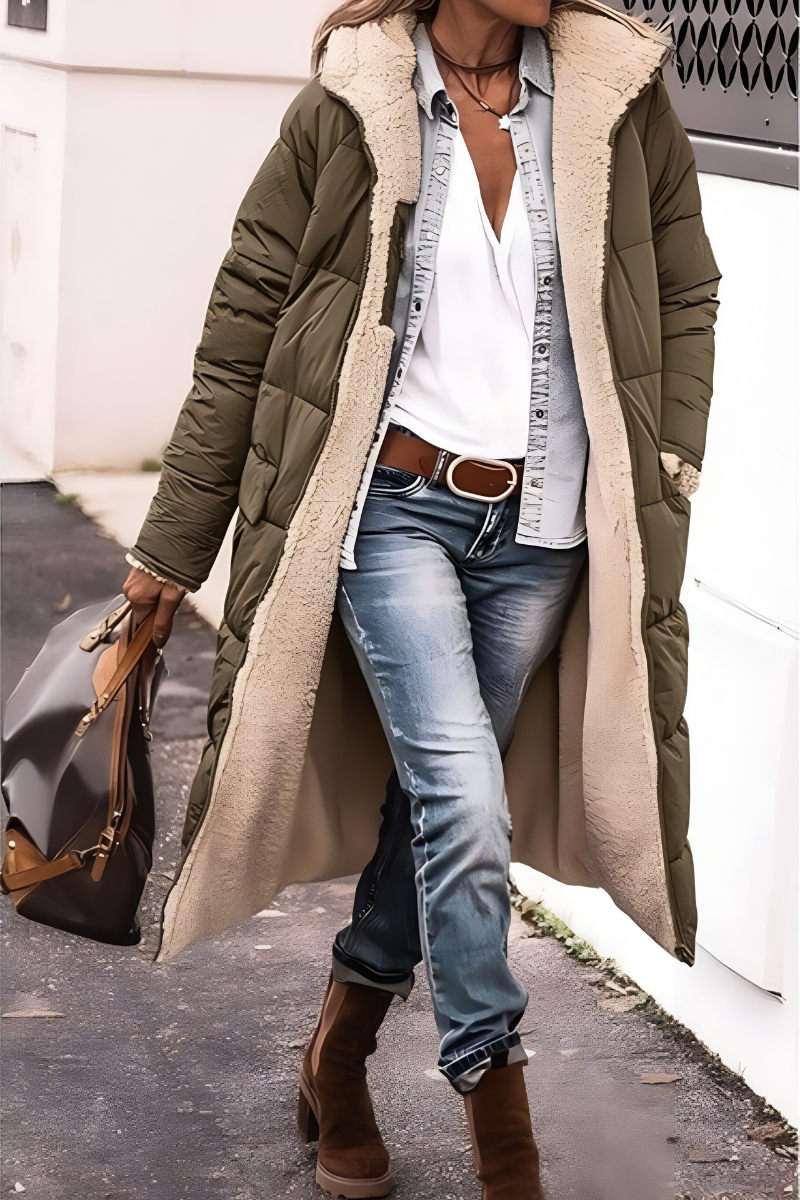 Denise | Elegante Lange Teddy Gevoerde Winterjas