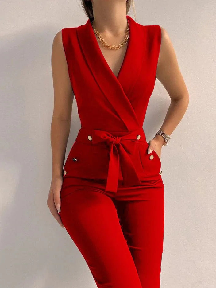Getailleerde Jumpsuit met V-hals en Ceintuur