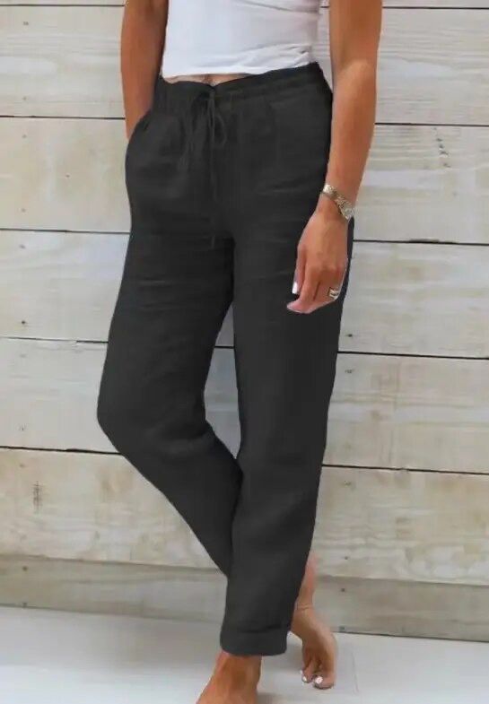 Linnen Pantalon met Elastische Taille en Steekzakken