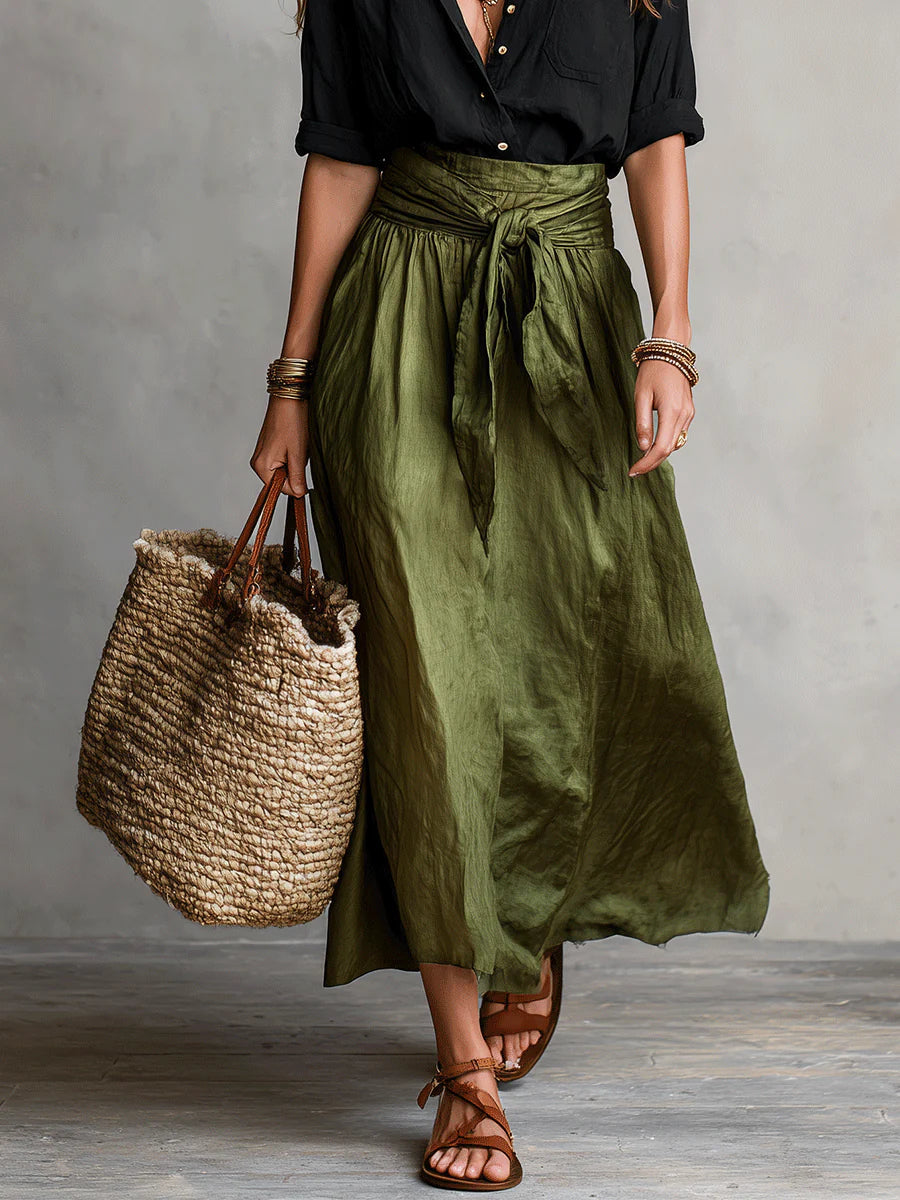 Linnen Look Rok met Blouse Tweedelige Set