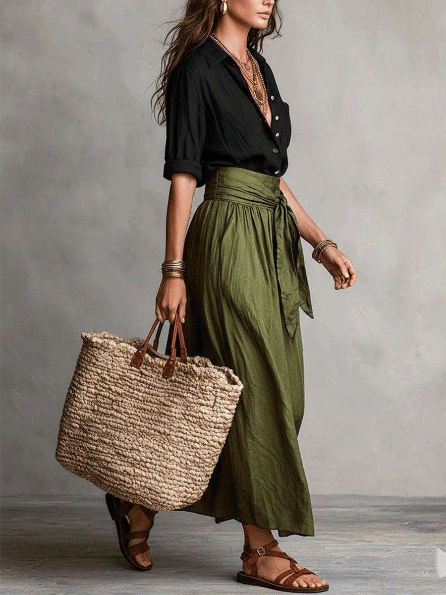 Linnen Look Rok met Blouse Tweedelige Set