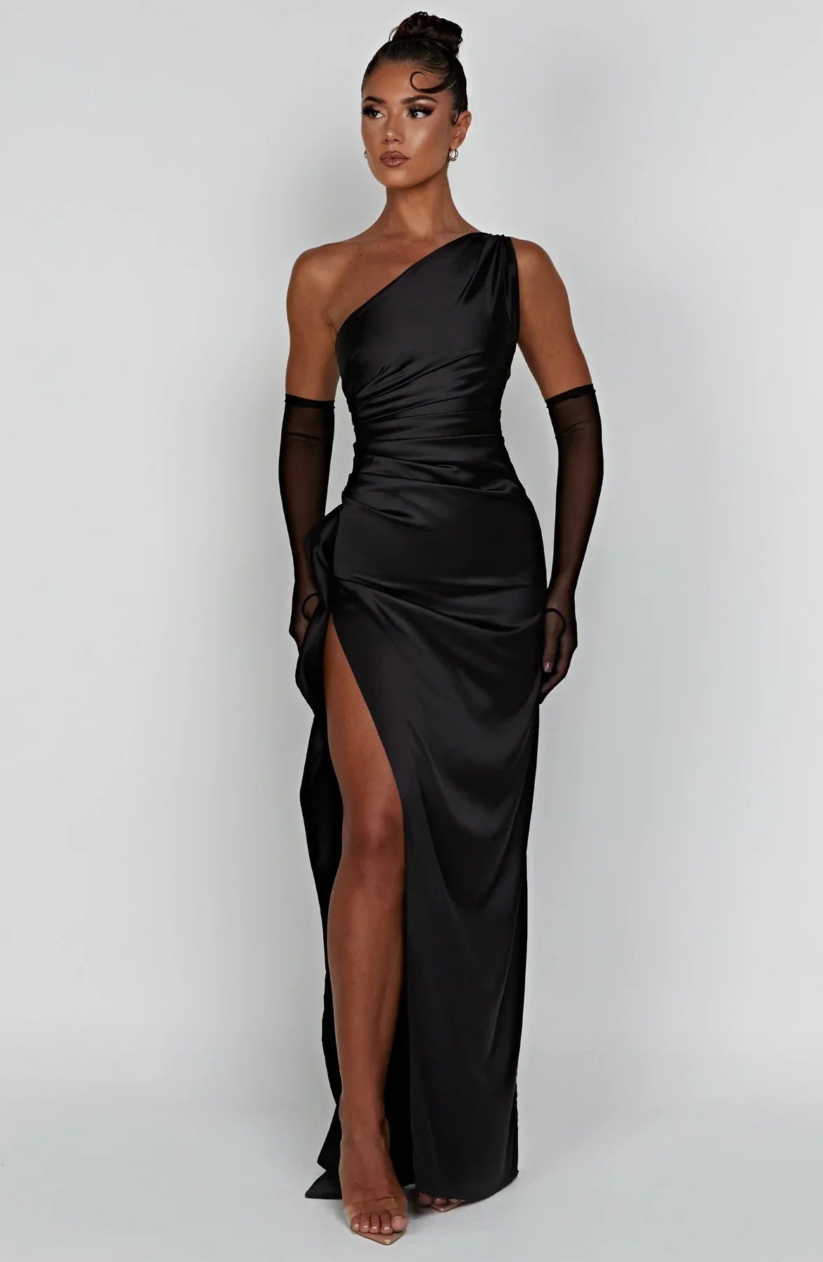 Satijnen Maxi-jurk met One-shoulder en Split