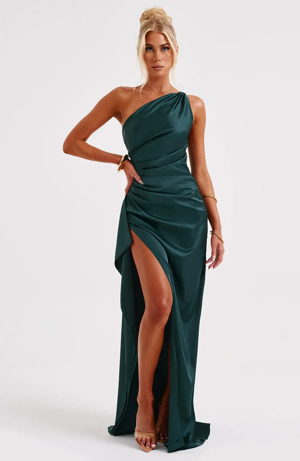 Satijnen Maxi-jurk met One-shoulder en Split