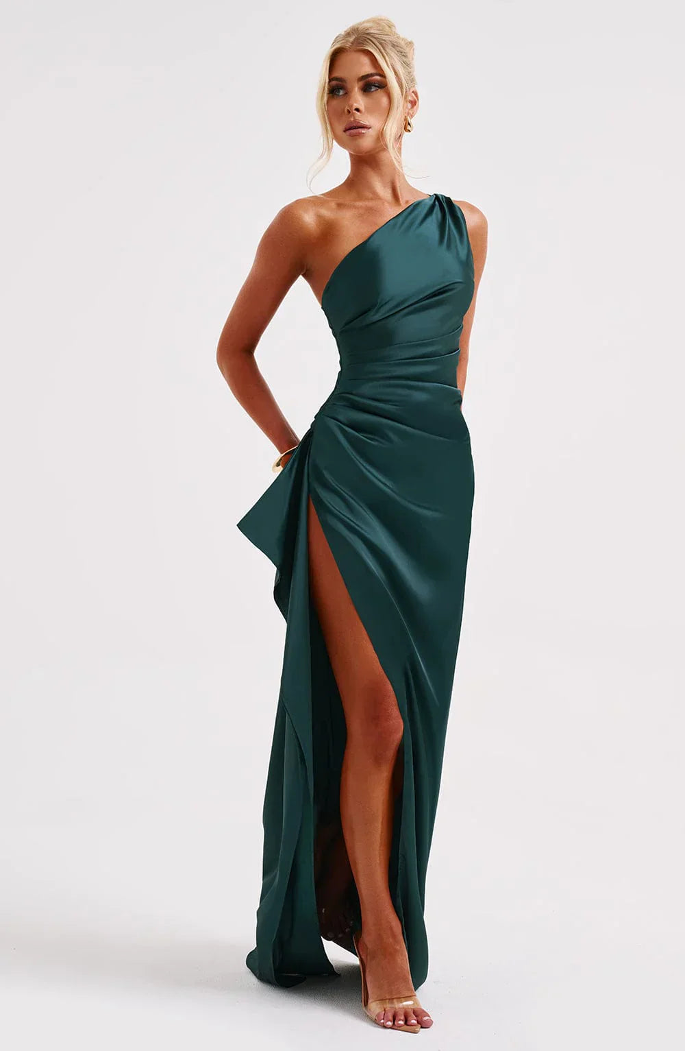 Satijnen Maxi-jurk met One-shoulder en Split