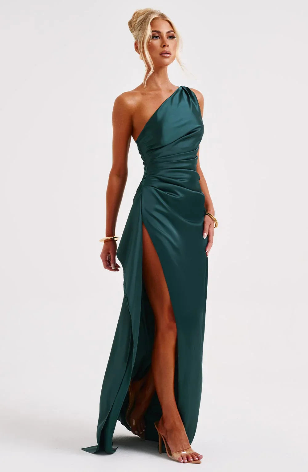 Satijnen Maxi-jurk met One-shoulder en Split