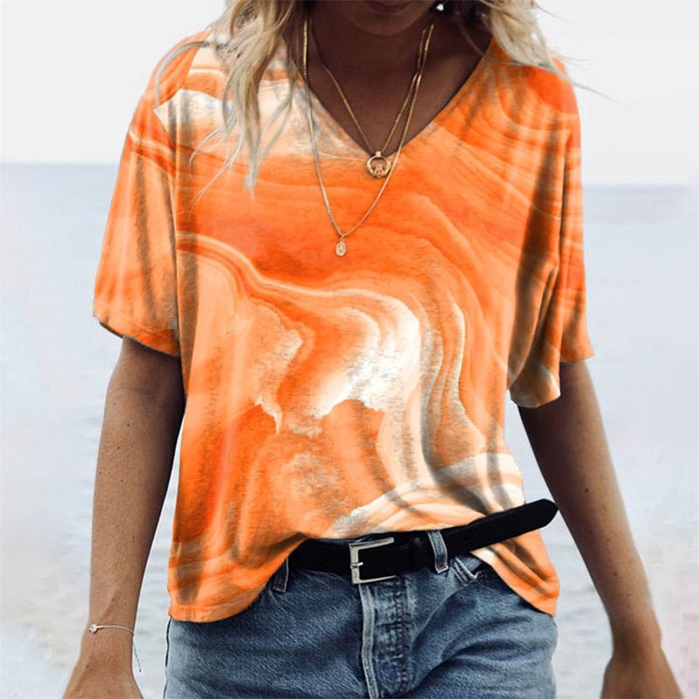 Marmerprint T-shirt met Folie Details