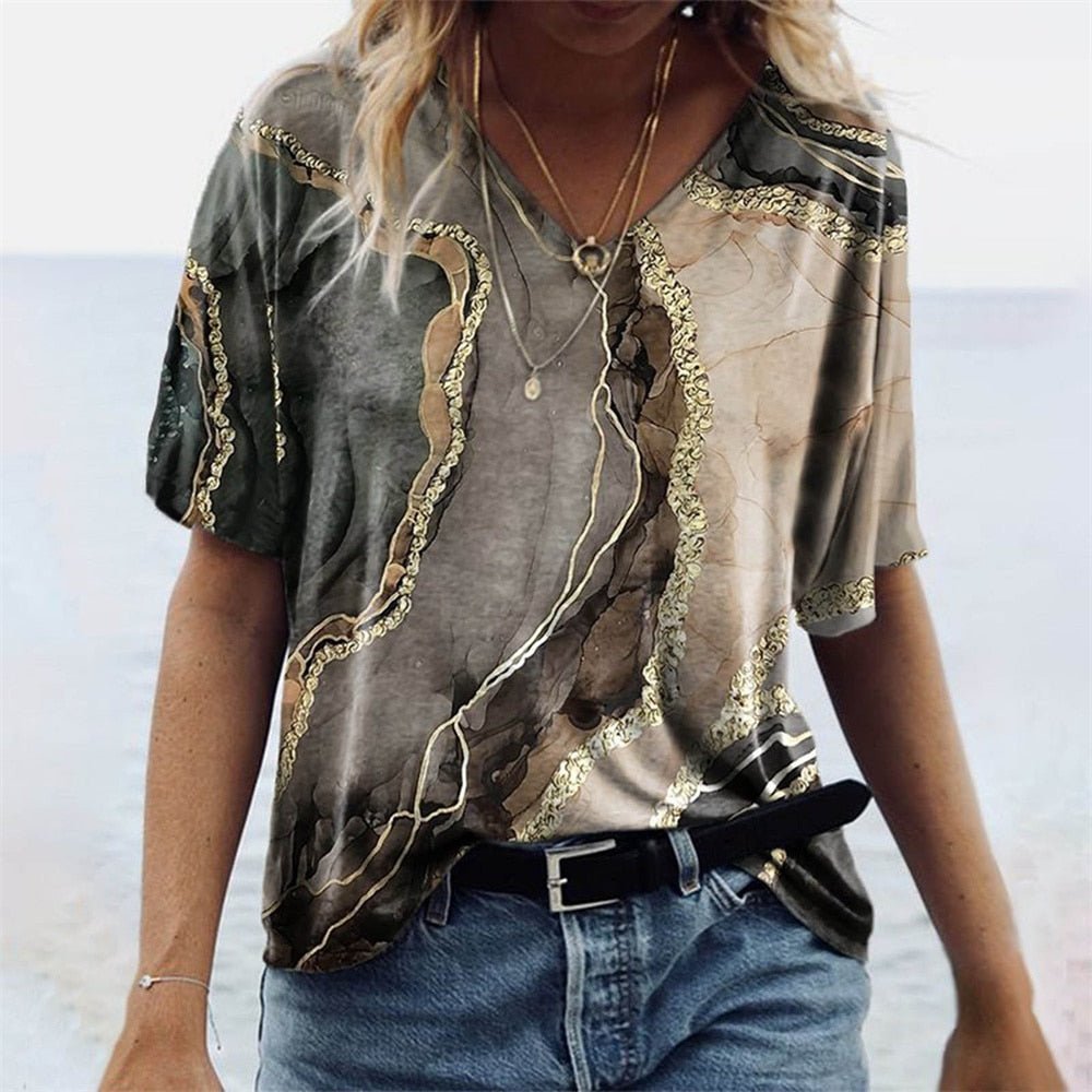 Marmerprint T-shirt met Folie Details
