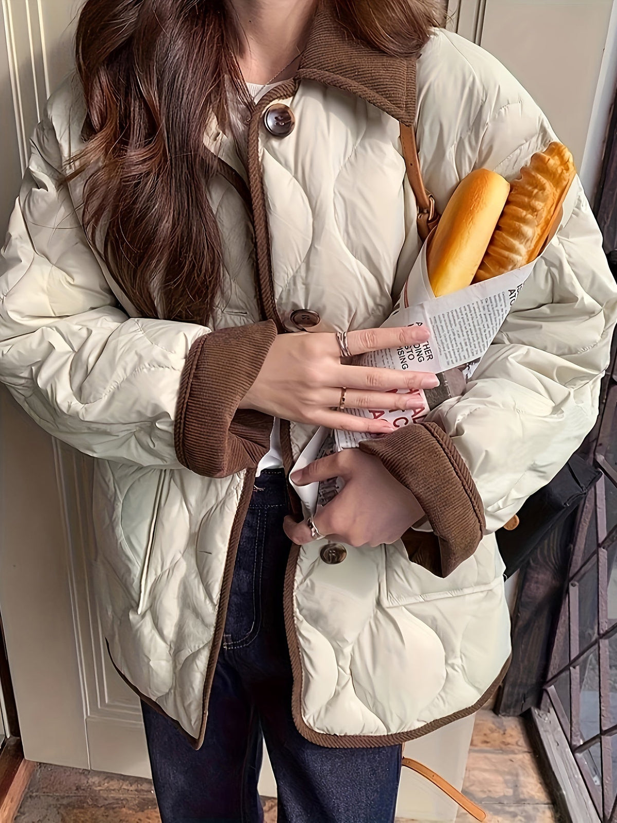 Sophie - Stijlvolle Gewatteerde Contrast Winterjas